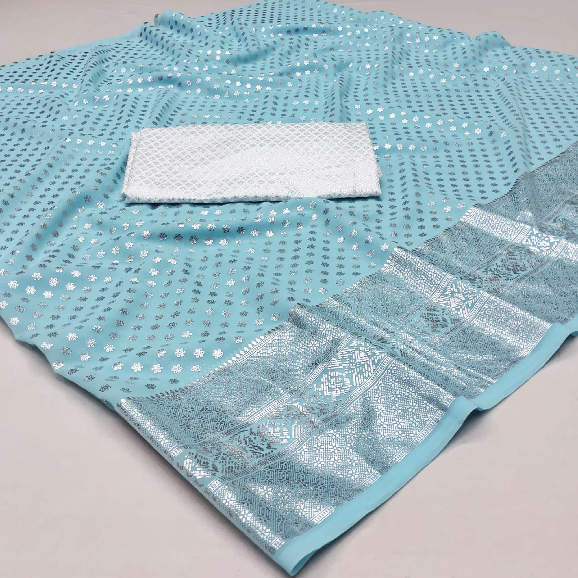 Blue Foil Printed Georgette Saree