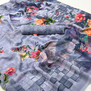 Blue Digital Printed Georgette Saree