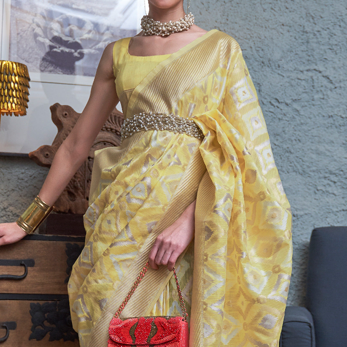 Yellow Woven Art Silk Saree