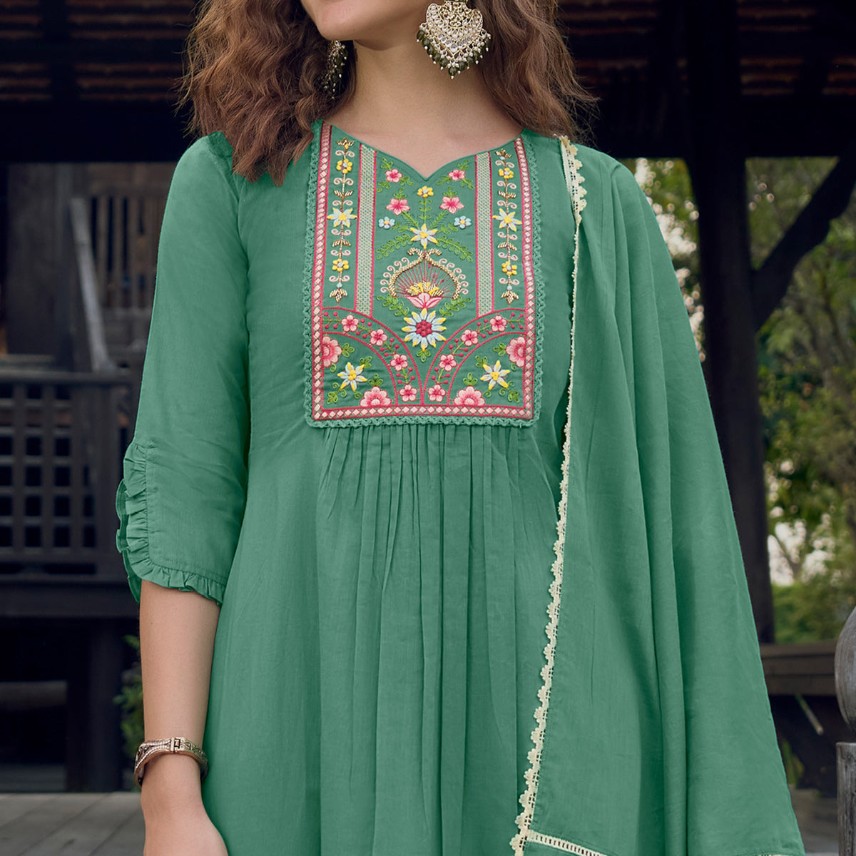 Sea Green Embroidered Pure Cotton Suit