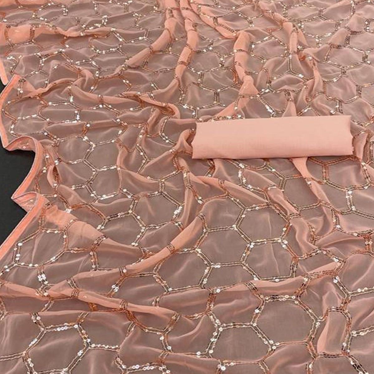 Peach Sequins Embroidered Georgette Saree