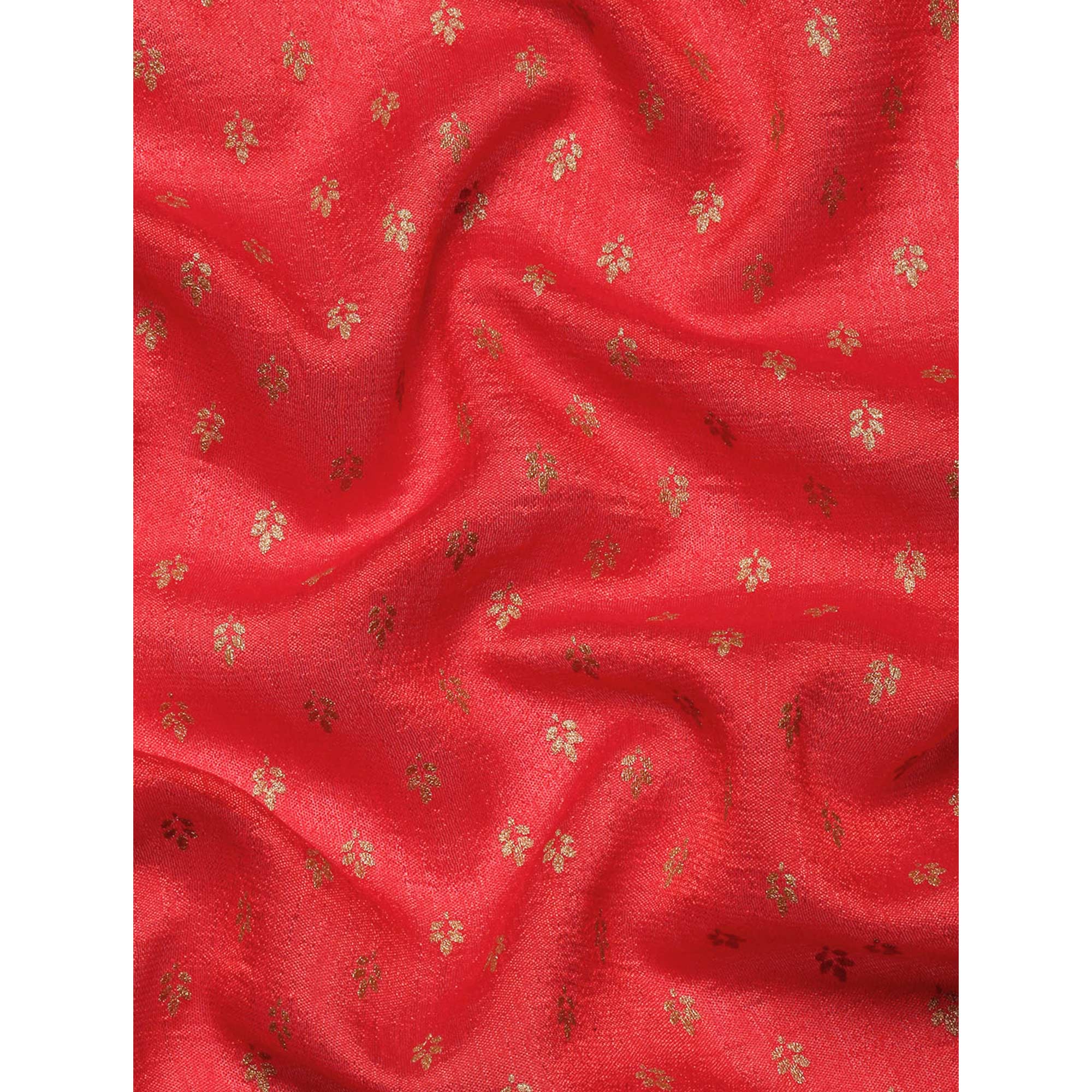 Red Foil Printed With Swarovski Vichitra Silk Saree