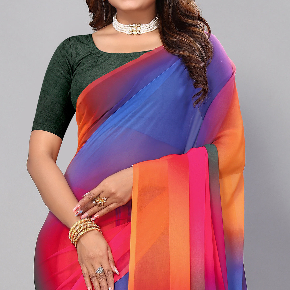 Multicolored Digital Printed Georgette Saree