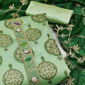 Green Embroidered Chanderi Dress Material