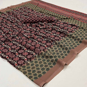 Wine Floral Digital Printed Georgette Saree
