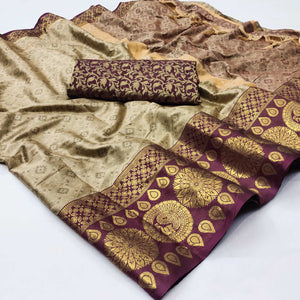 Chikoo Woven Cotton Silk Saree With Tassels