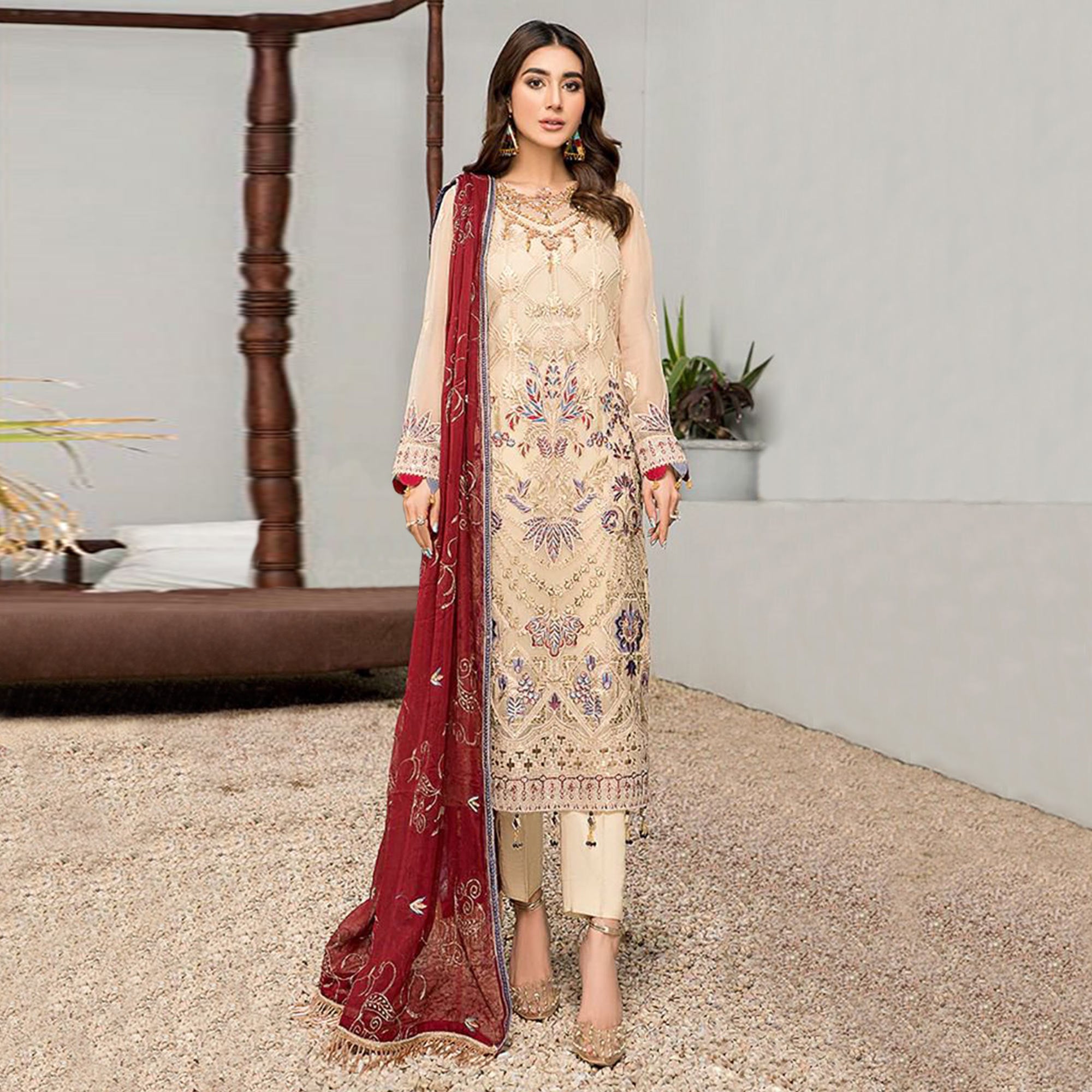 Chikoo Embroidered Georgette Pakistani Suit