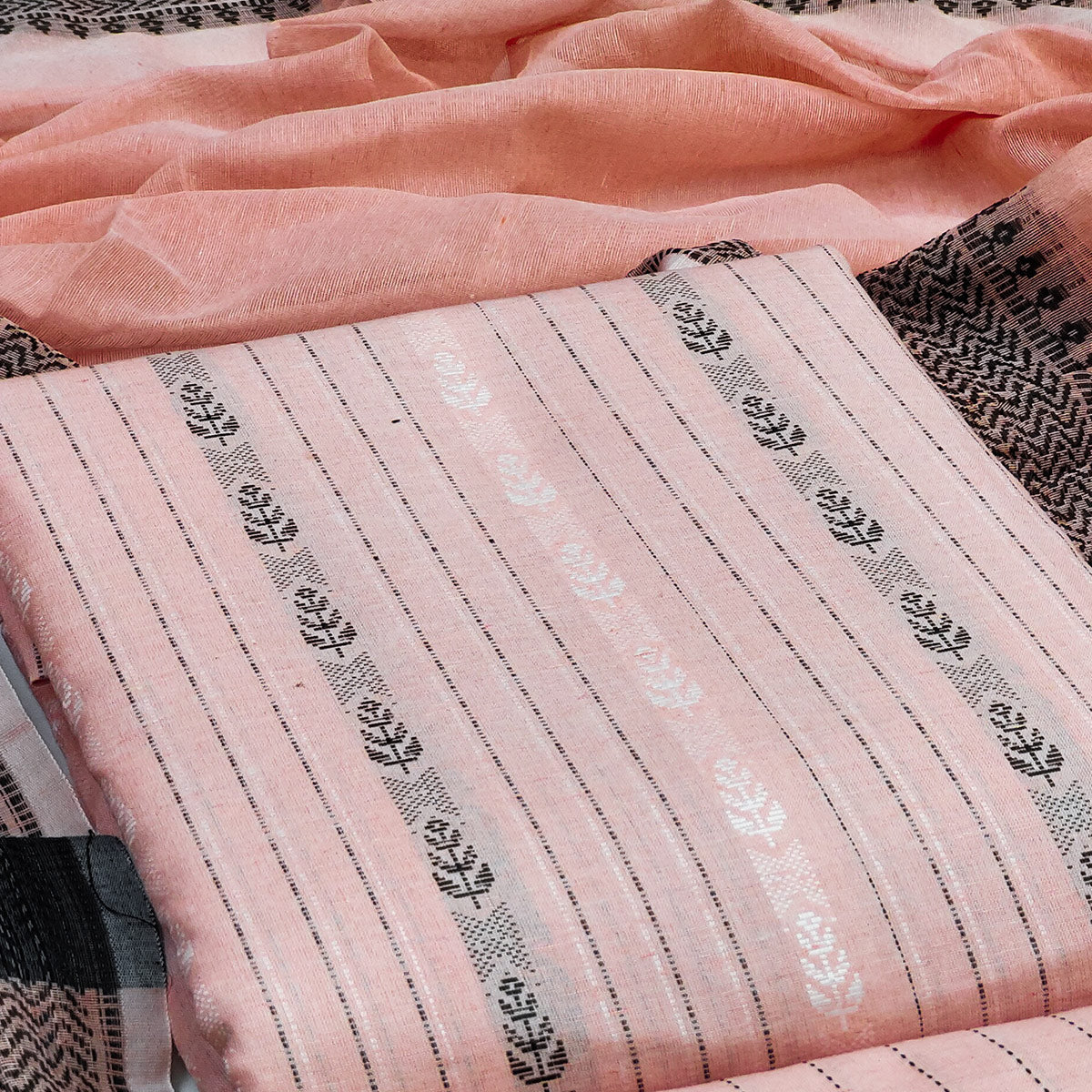 Peach Woven Cotton Blend Dress Material