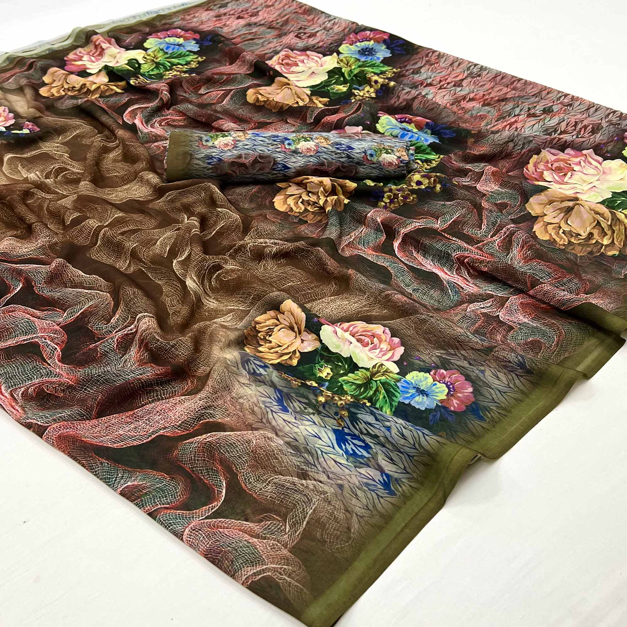 Multicolor Digital Floral Printed Georgette Saree