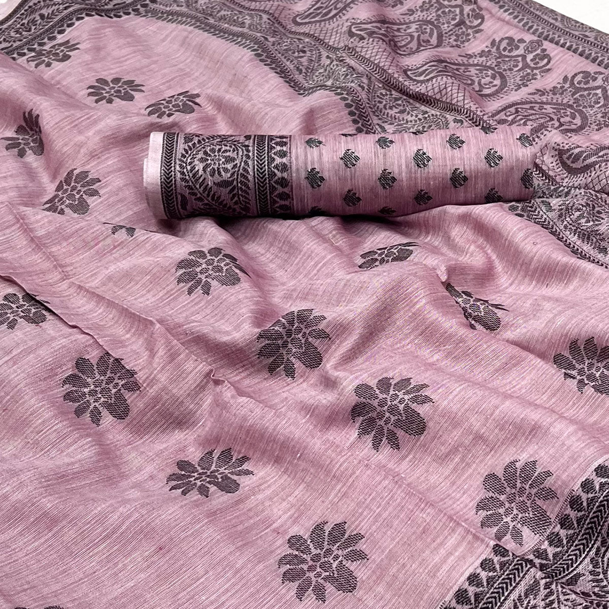 Pink Thread Woven Cotton Silk Saree
