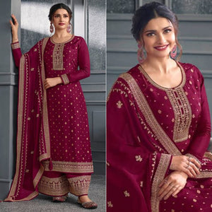 Pink Woven With Sequins Embroidered Dola Silk Palazzo Suit