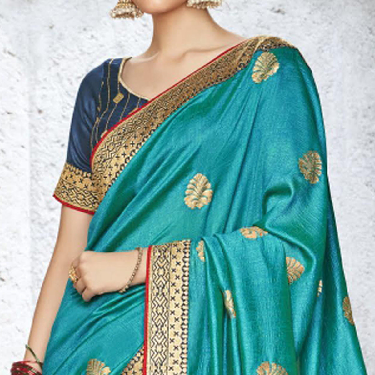 Rama Blue Woven Vichitra Silk Saree With Tassels