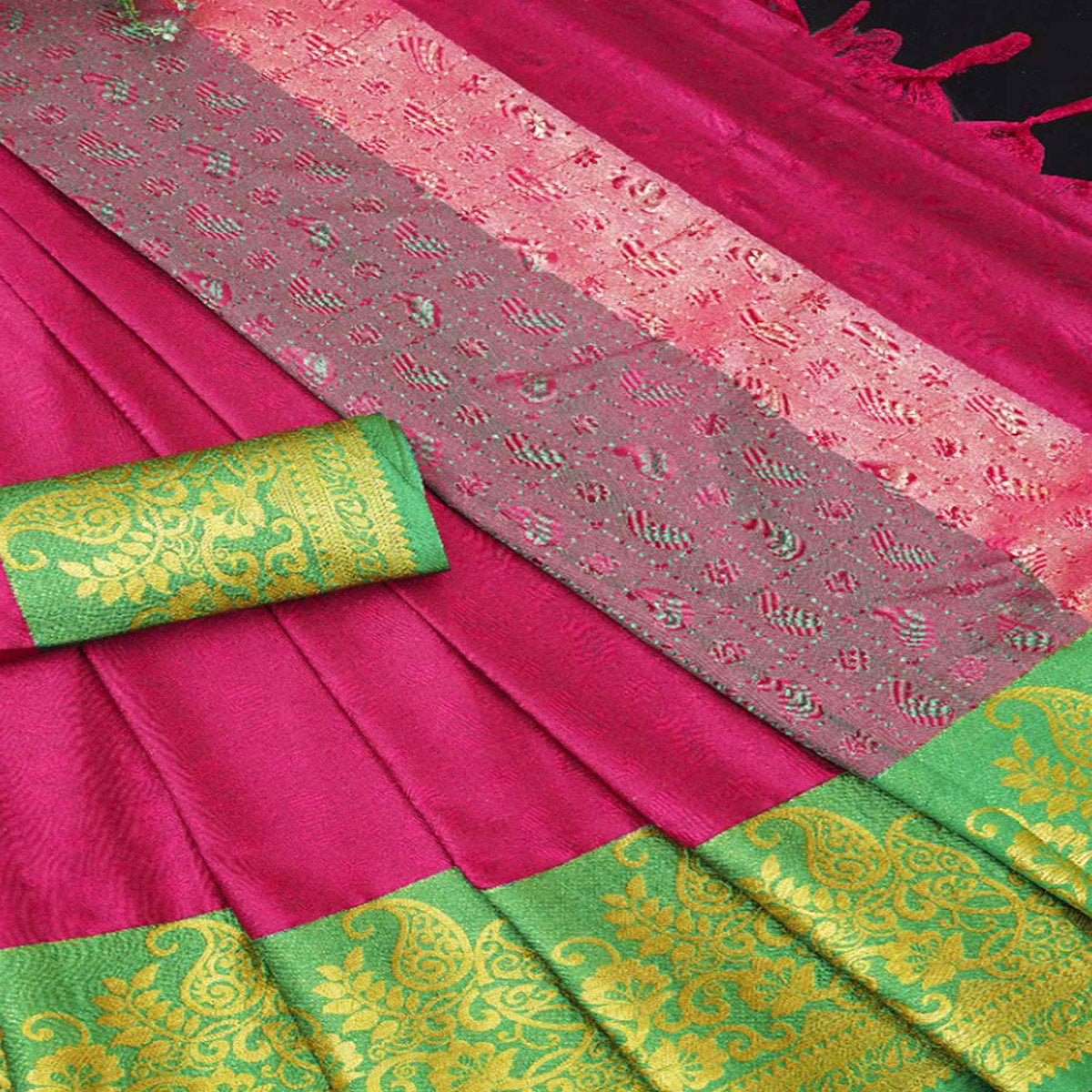 Pink Woven Cotton Silk Saree