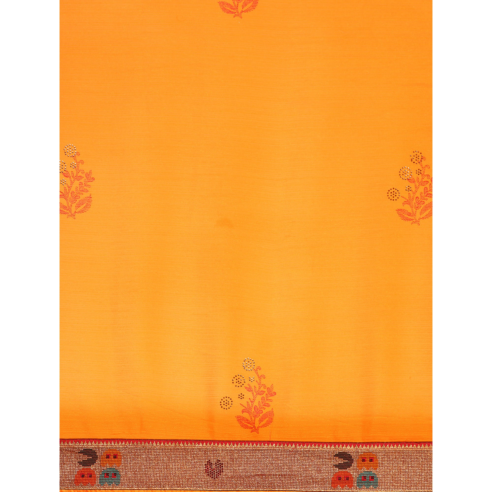 Yellow Foil Printed With Swarovski Zomato Silk Saree