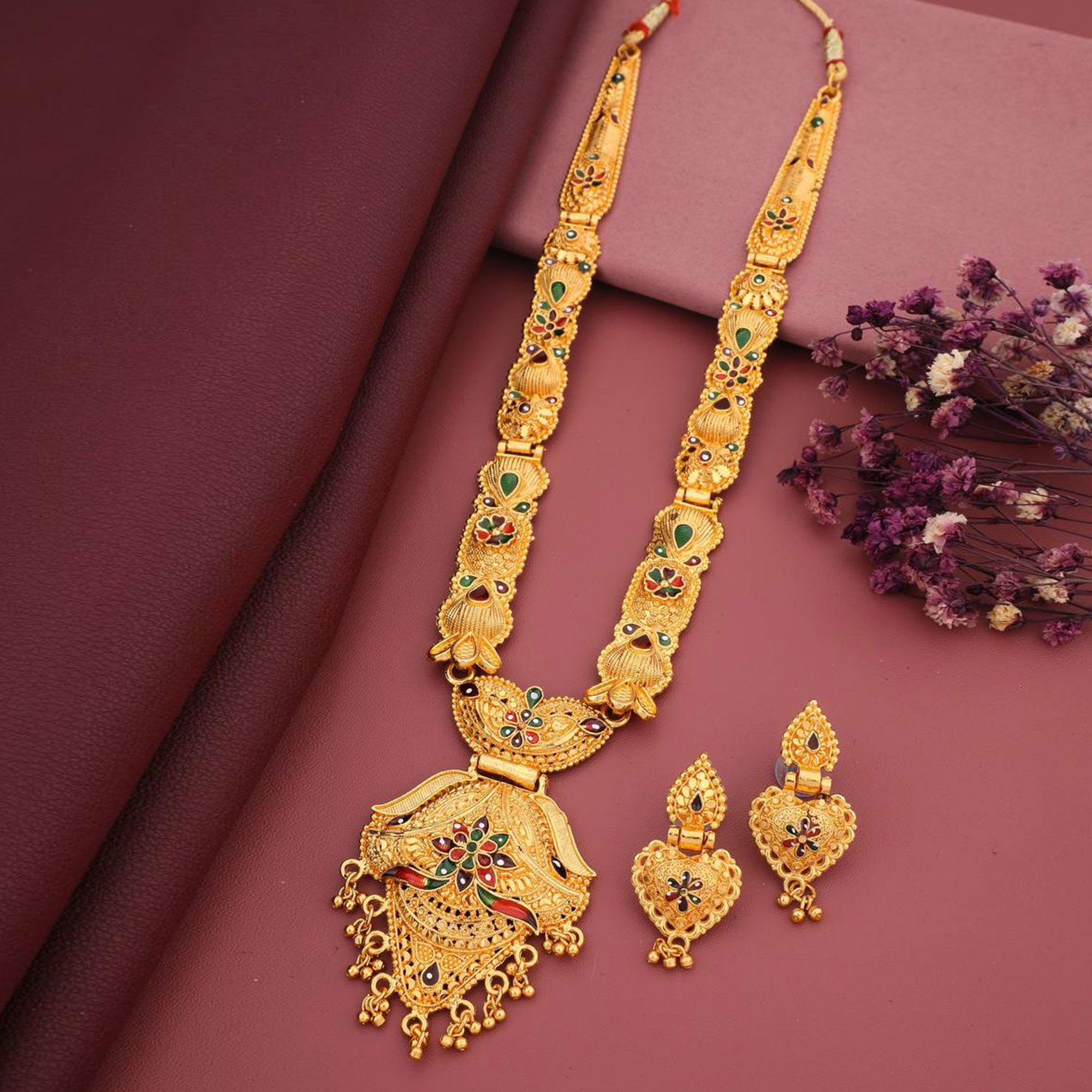 Gold Plated Alloy Long Necklace Set