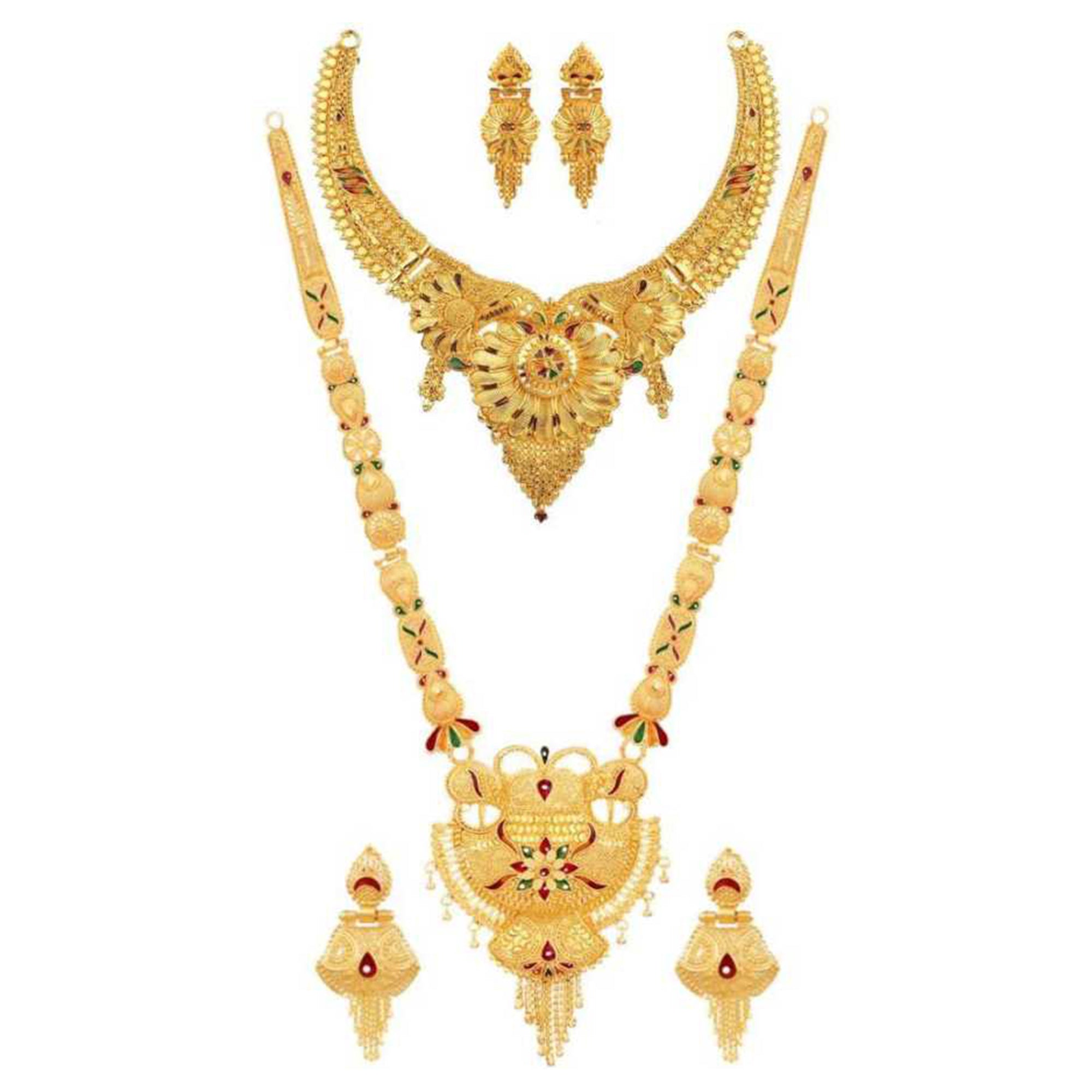 Gold Plated Short and Long Alloy Jewellery Combo Set