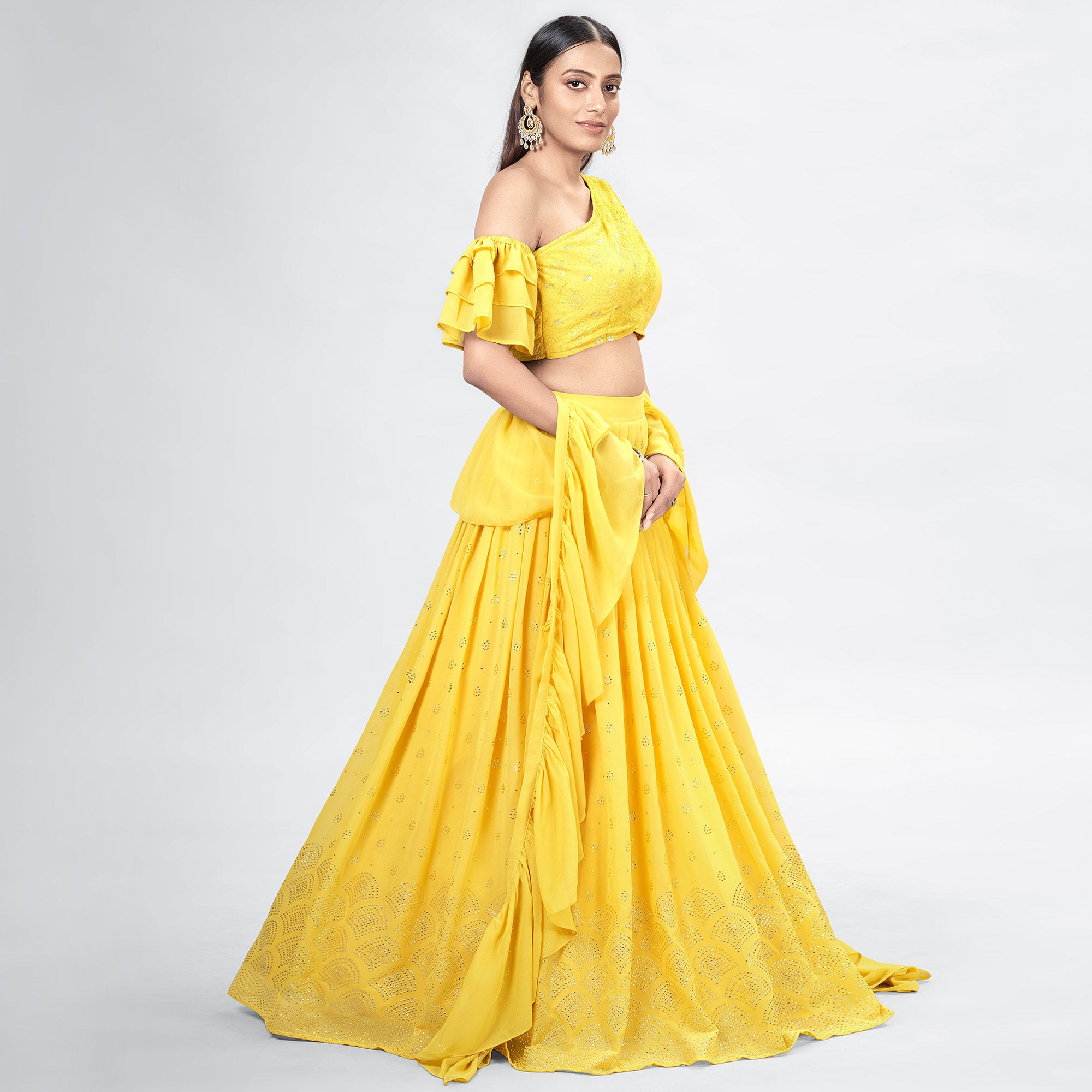 Yellow Embellished With Embroidered Georgette Lehenga Choli