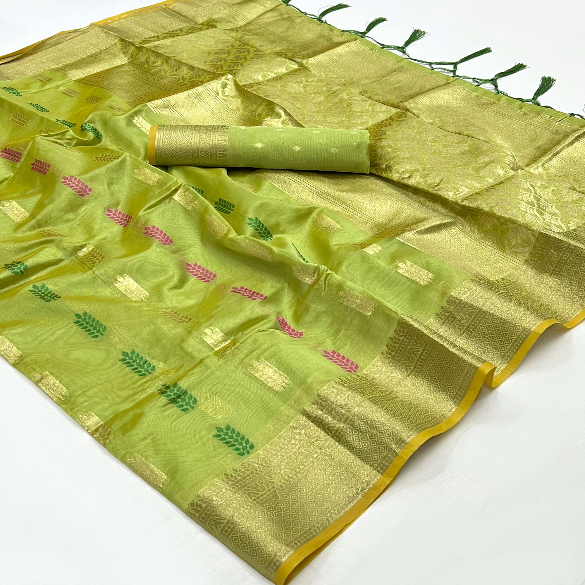 Green Floral Woven Organza Saree