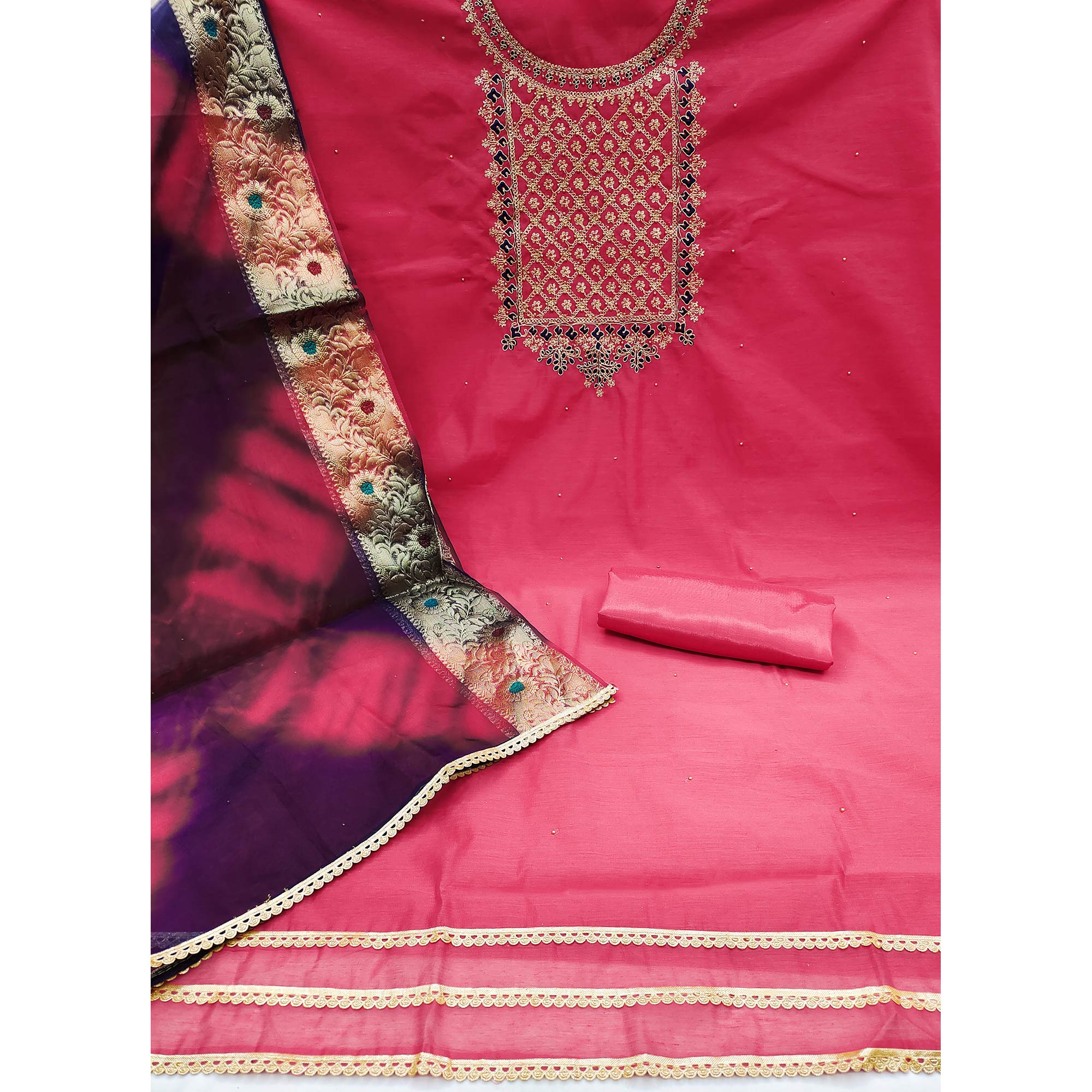 Pink Embroidered Modal Dress Material