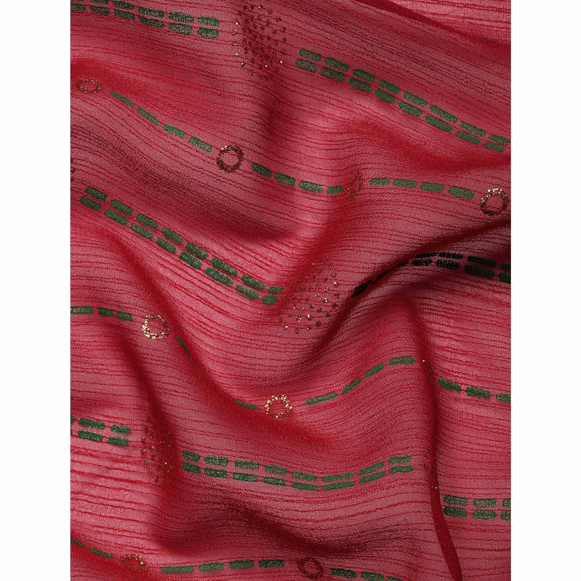 Maroon Foil Printed Zomato Saree