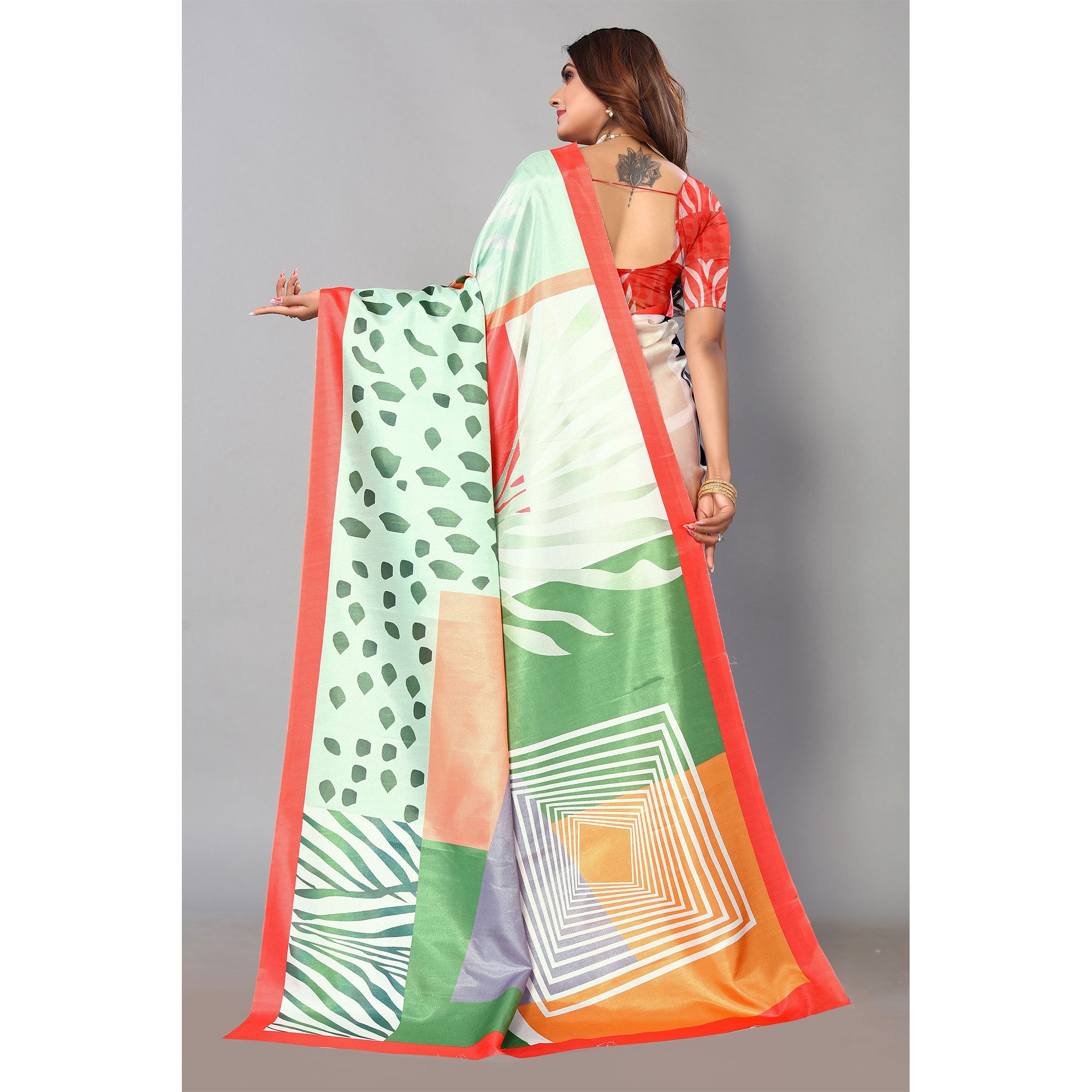 Multicolored Digital Printed Dola Silk Saree