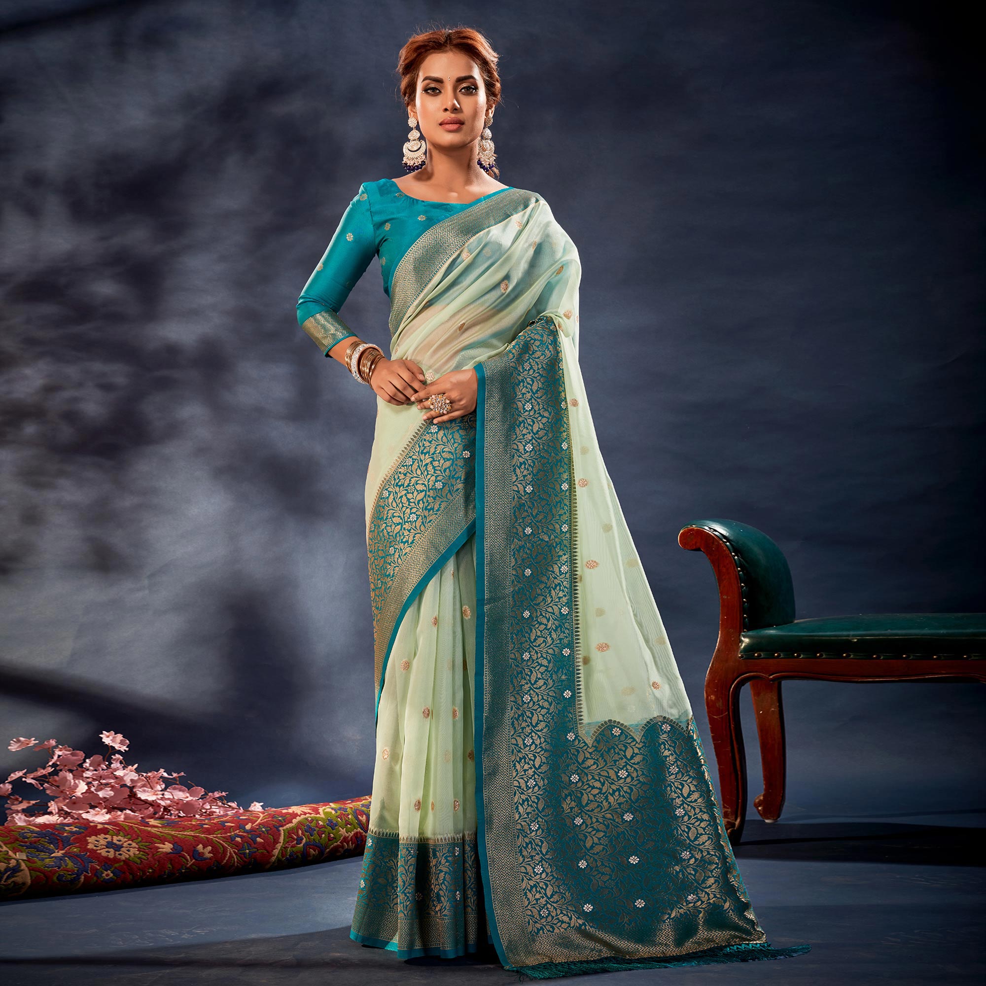 Light Green Woven Organza Saree