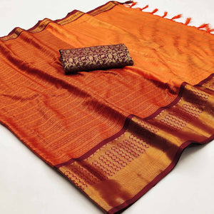 Rust Woven Cotton Silk Saree