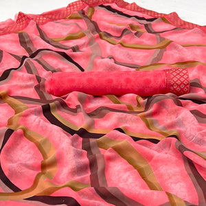 Gajari Pink Printed Georgette Saree