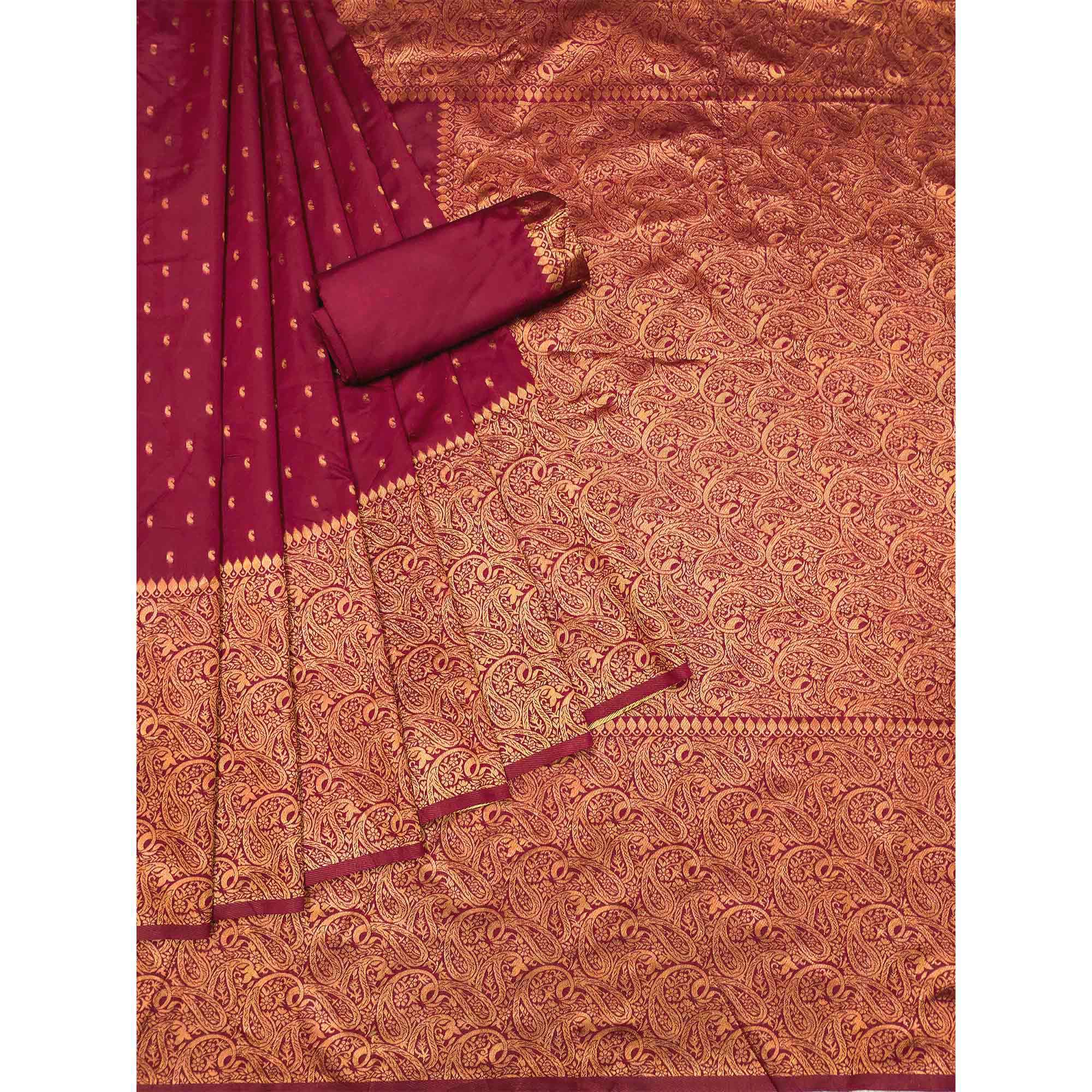 Maroon Woven Banarasi Silk Saree