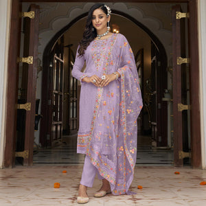 Light Purple Floral Embroidered Georgette Salwar Suit