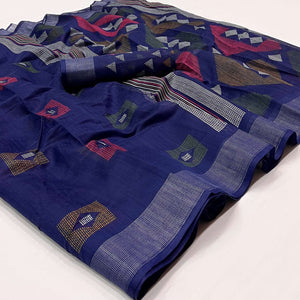 Blue Geometric Printed Cotton Blend Saree