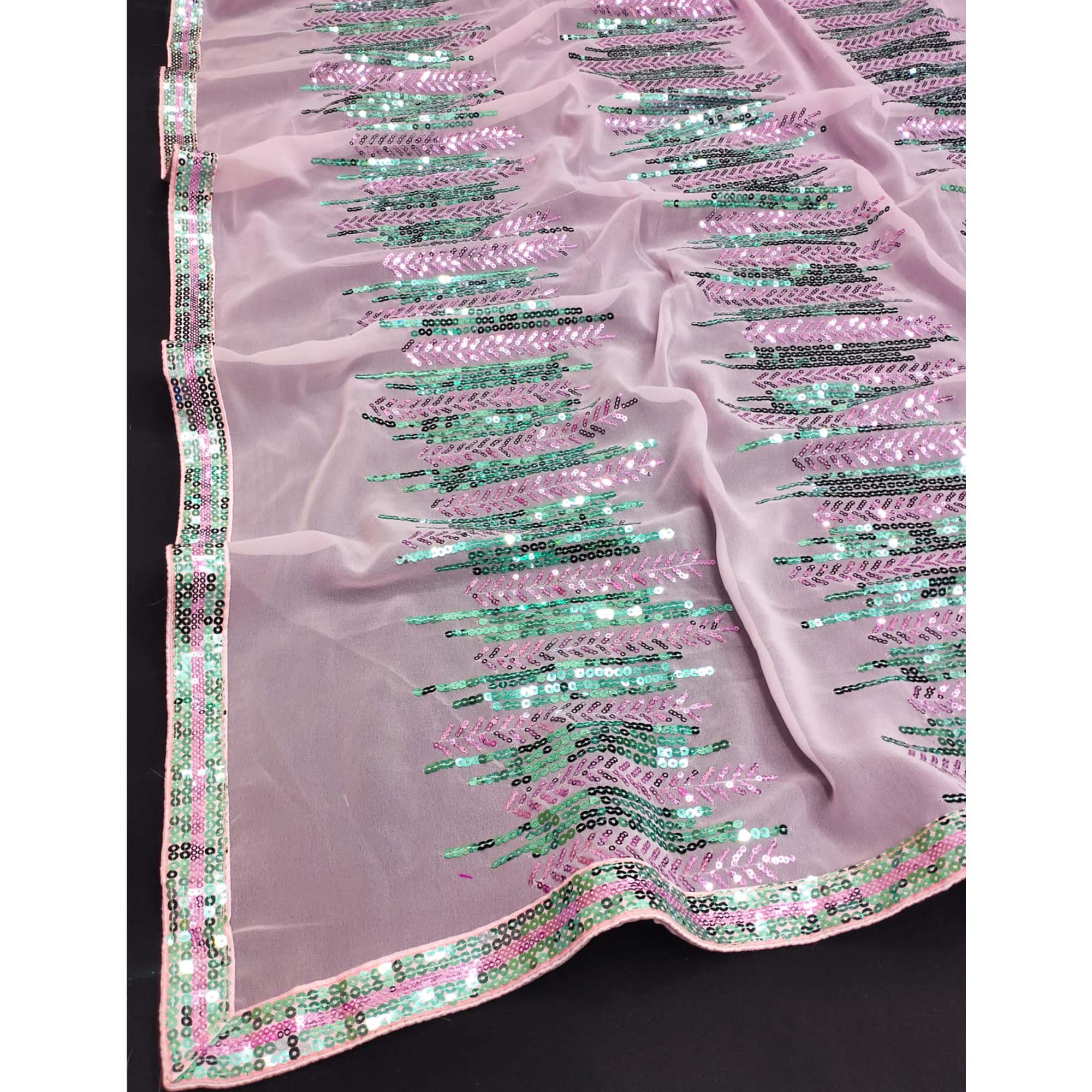 Pink Sequins Embroidered Georgette Saree