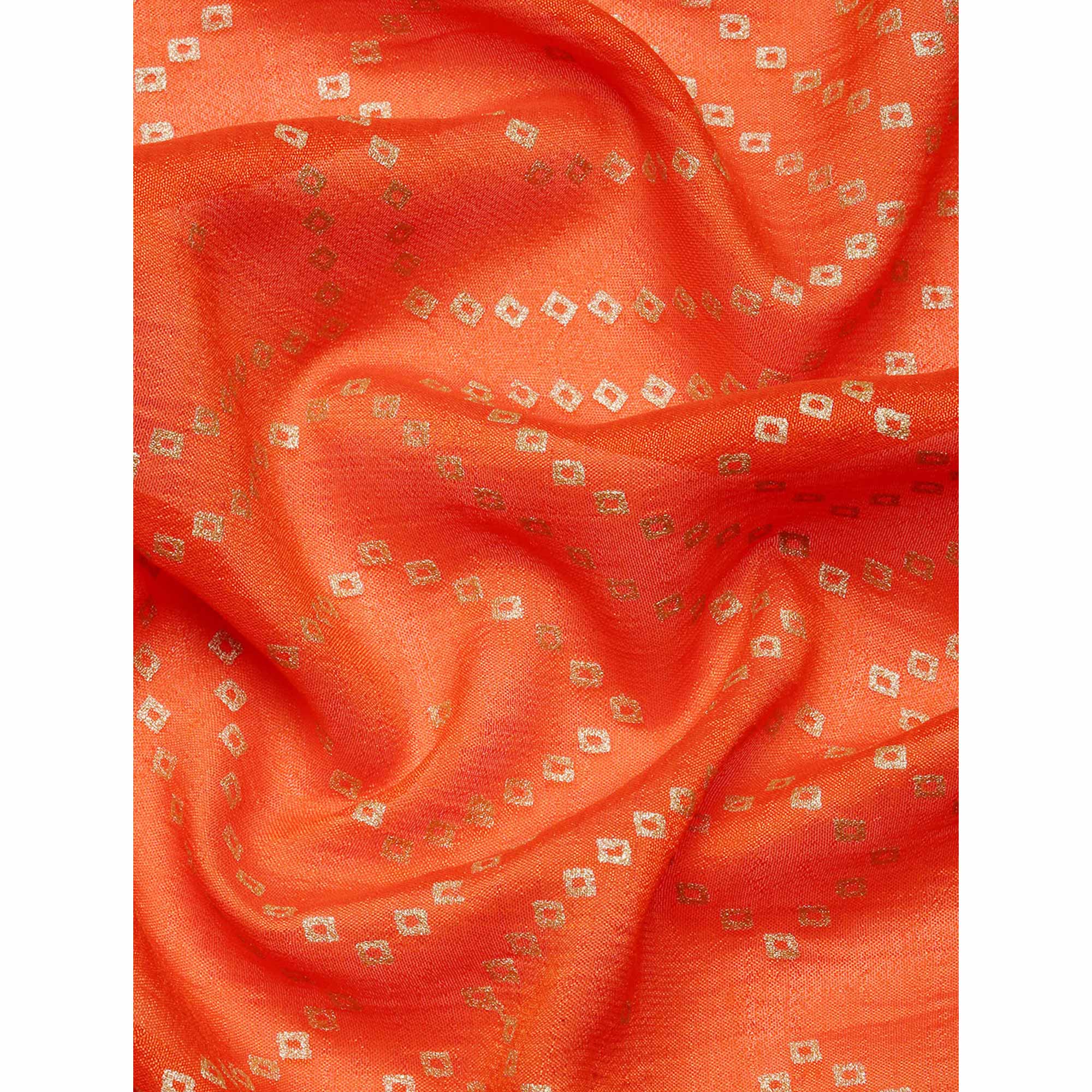 Orange Foil Printed With Swarovski Vichitra Silk Saree