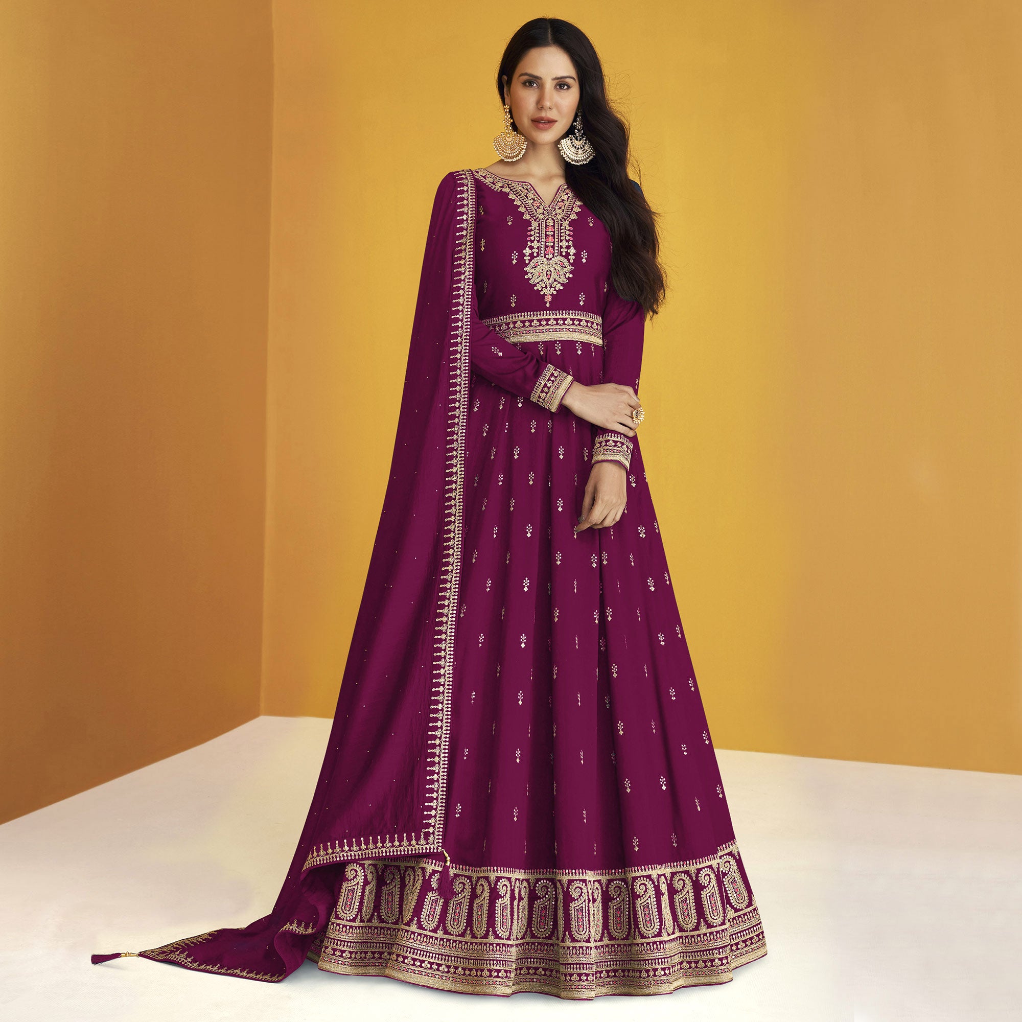 Purple Sequins Embroidered Georgette Semi Stitched Anarkali Suit