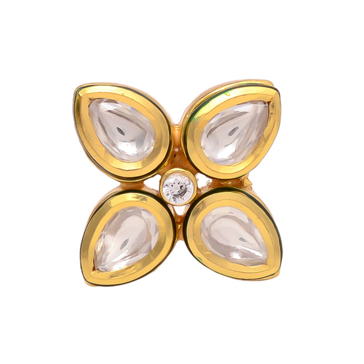 Gold Polish Floral Kundan Stud Earrings