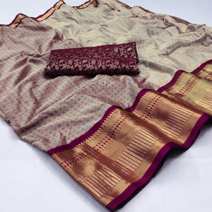 Chikoo Woven Cotton Silk Saree With Tassels
