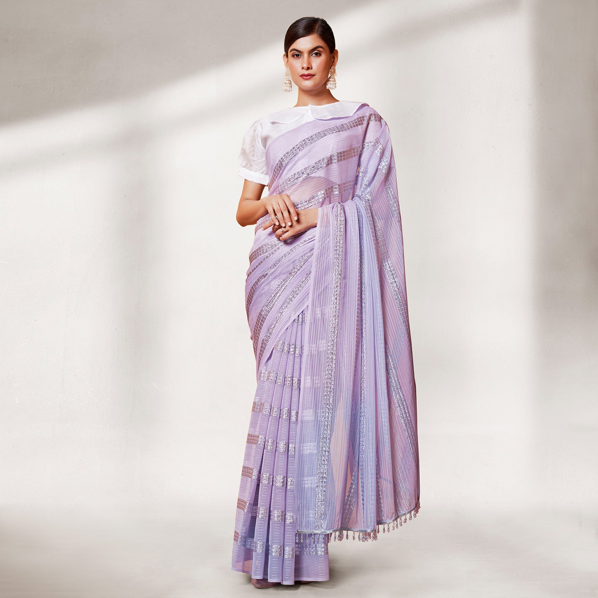 Light Purple Zari Embroidered Georgette Sarree