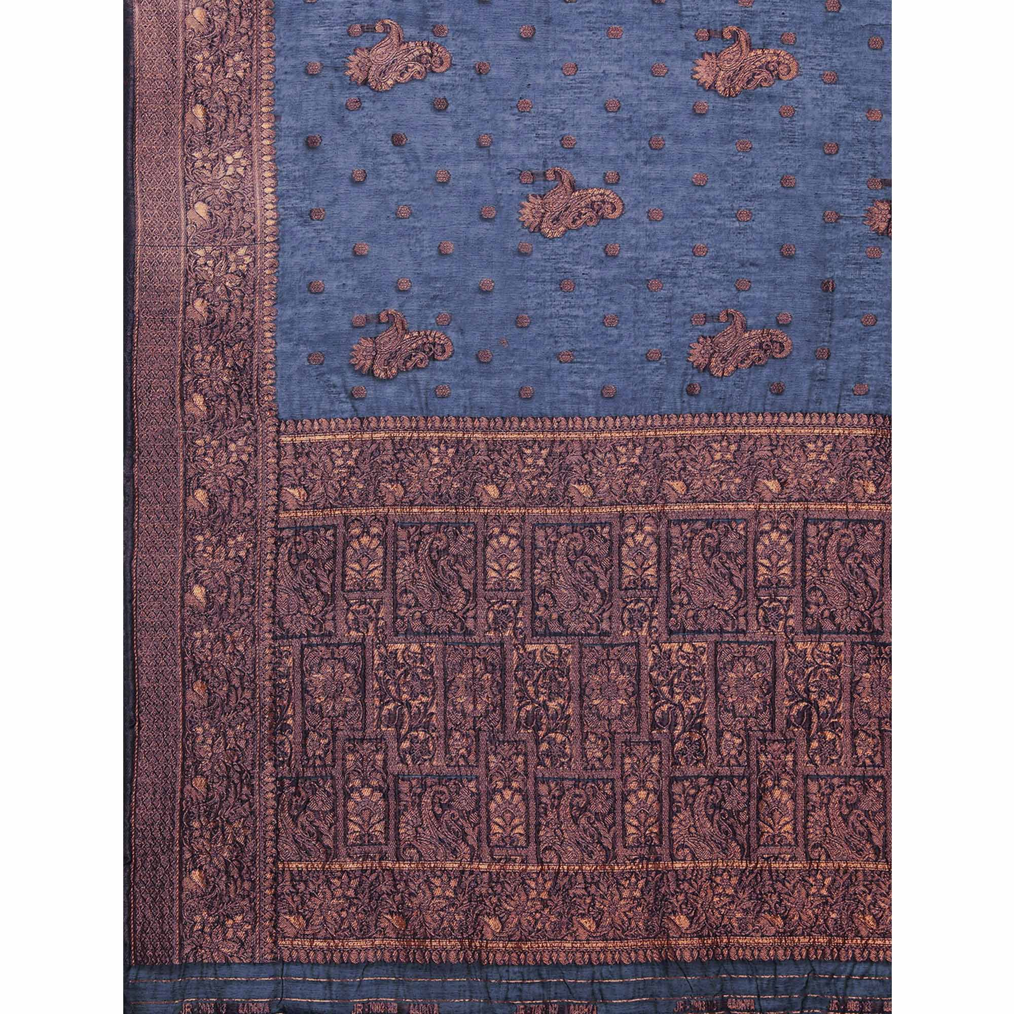 Navy Blue Woven Organza Saree