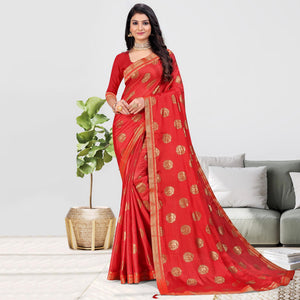Red Foil Printed Chiffon Saree