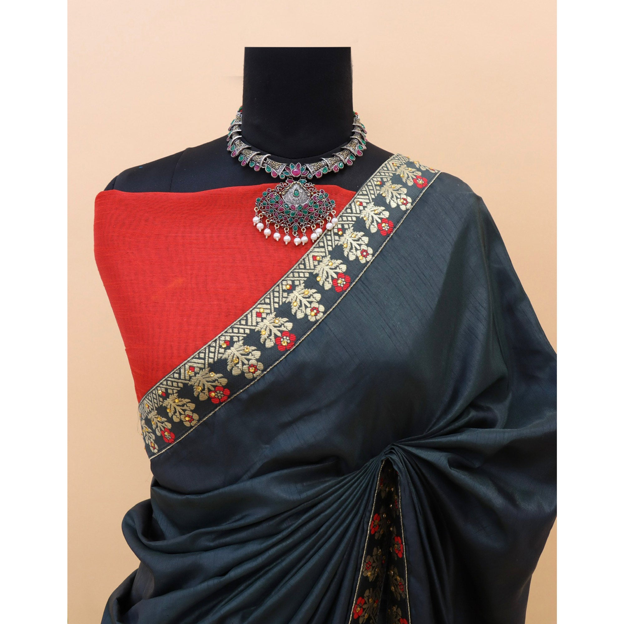 Navy Blue Woven With Stone Work Art Silk Saree