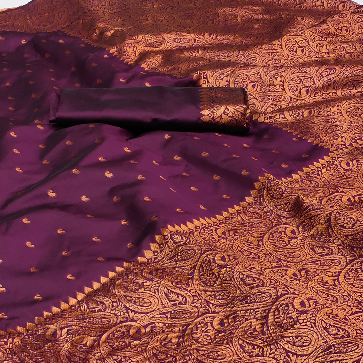 Wine Woven Banarasi Silk Saree