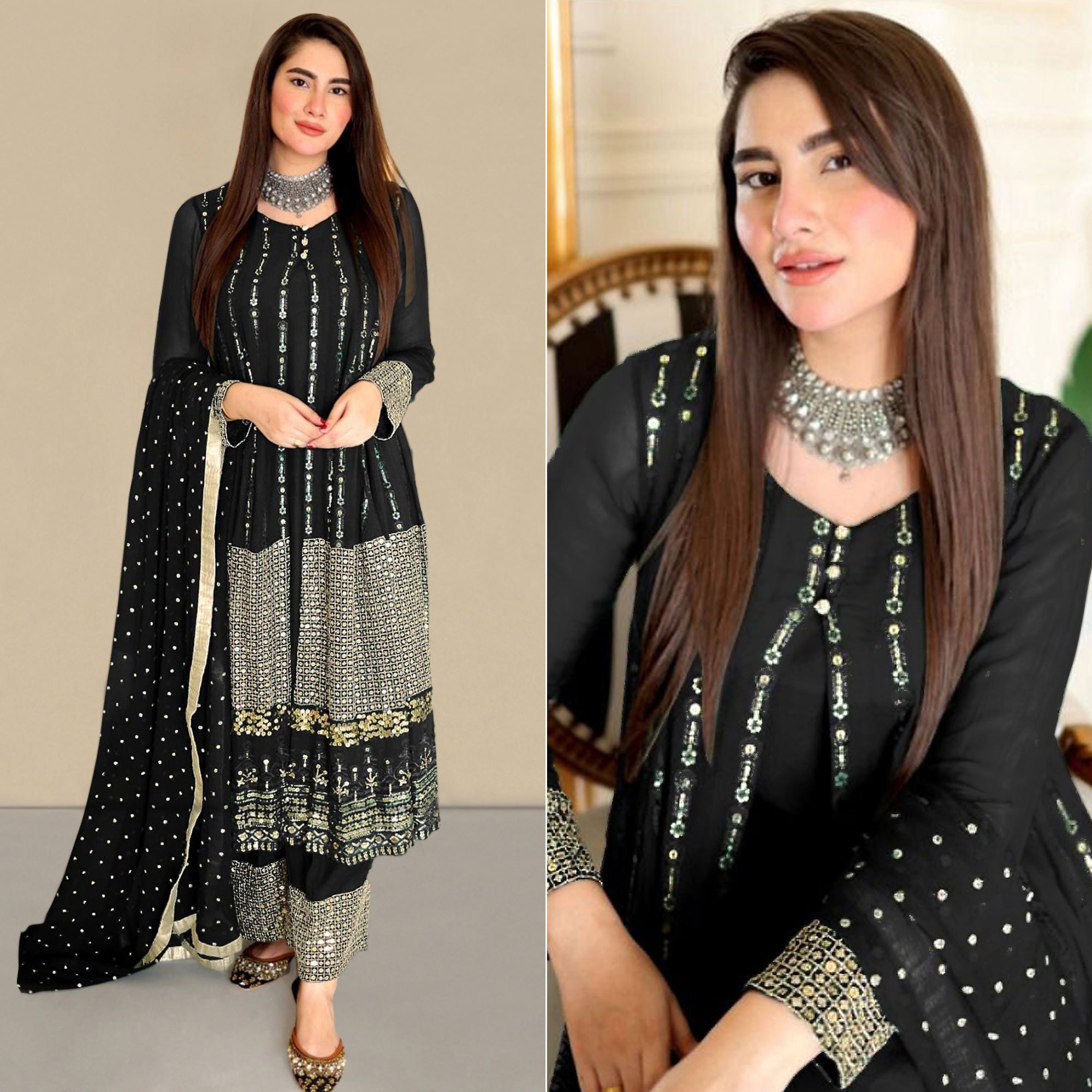 Black Sequins Embroidered Georgette Pakistani Suit