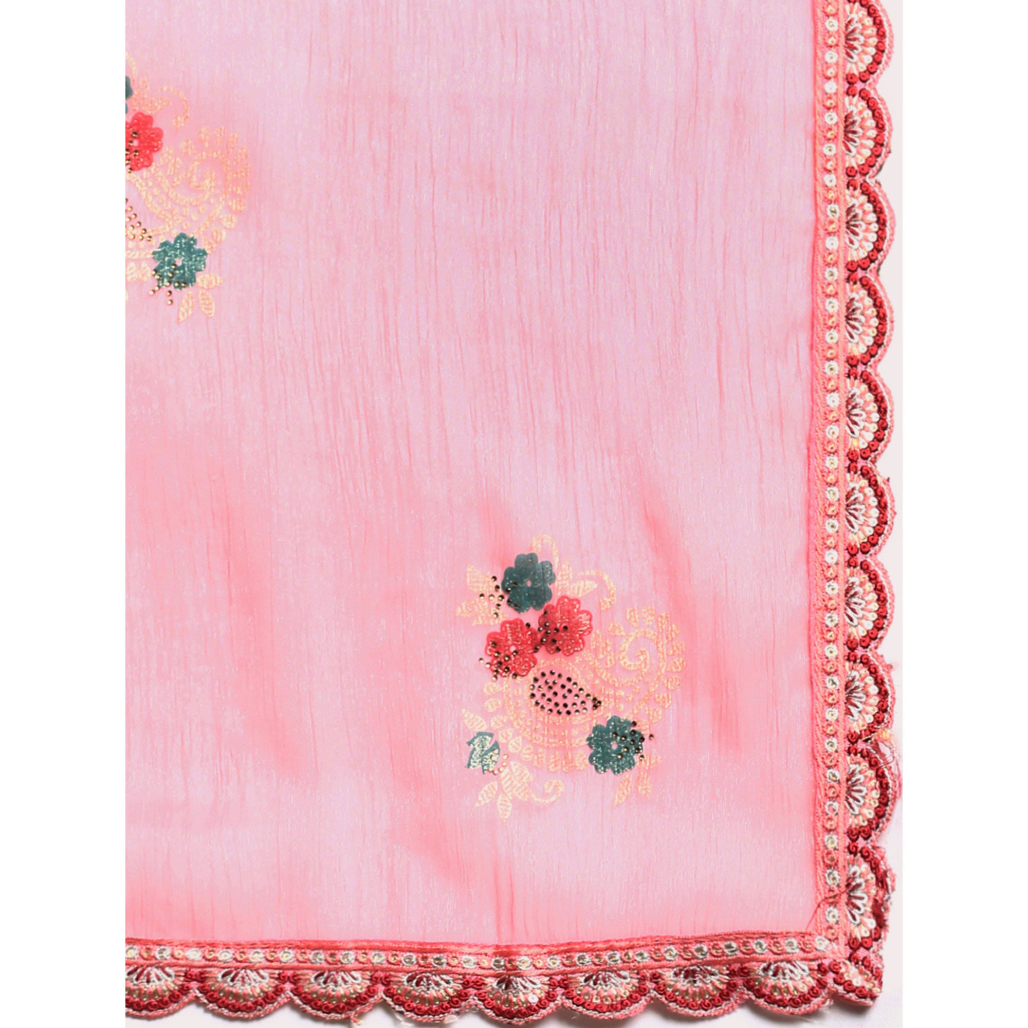 Pink Foil Printed With Swarovski Shimmer Chiffon Saree