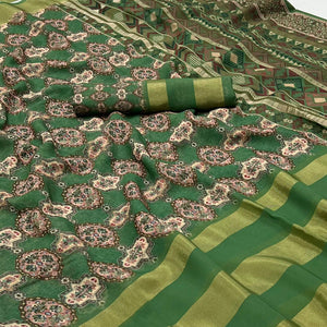 Green Digital Floral Printed Viscose Saree