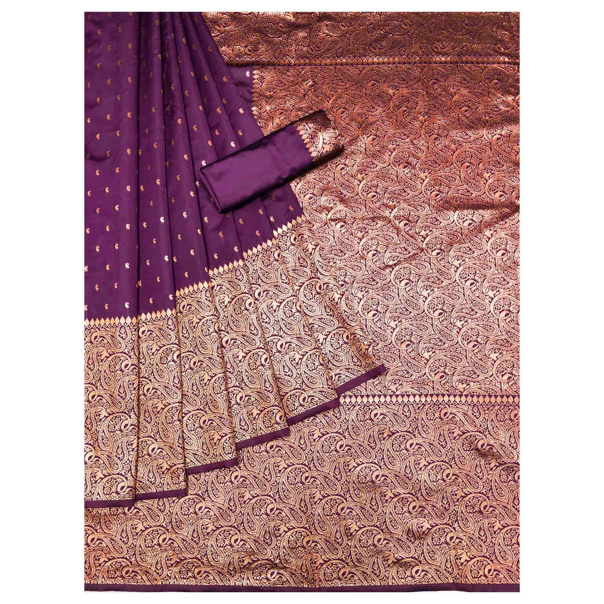 Wine Woven Banarasi Silk Saree