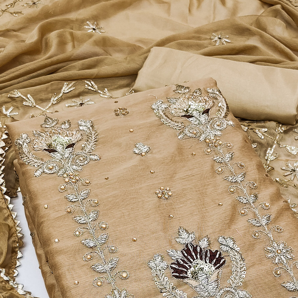 Chikoo Sequins Embroidered Modal Dress Material