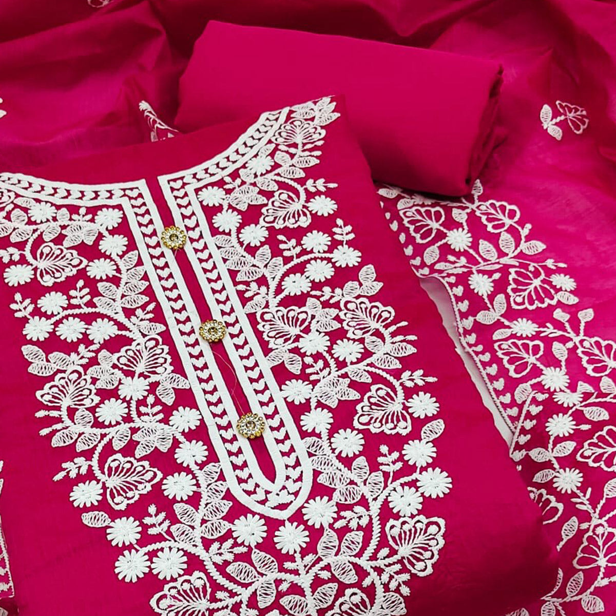 Rani Pink Floral Embroidered Modal Dress Material