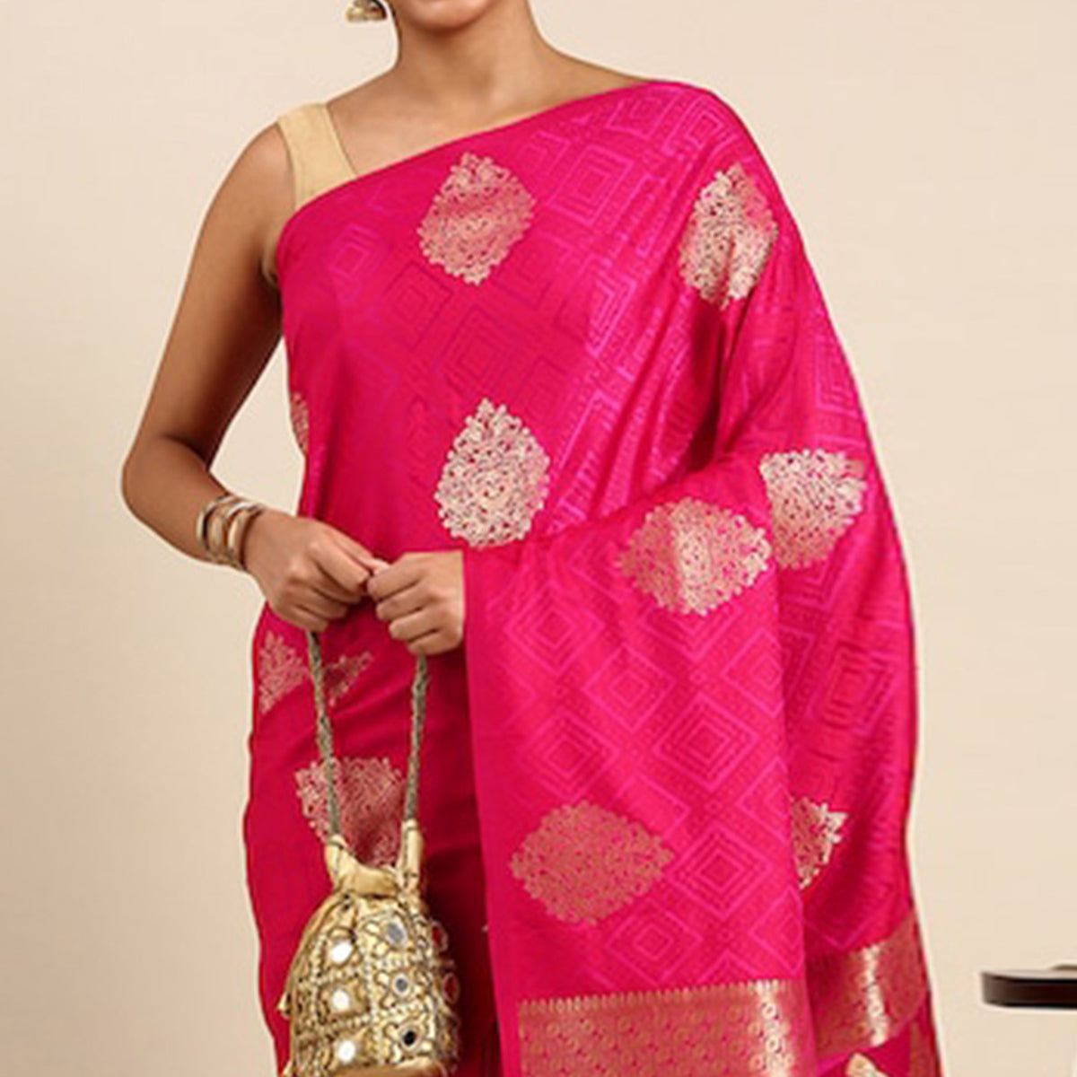 Pink Woven Kanjivaram Silk Saree WithTassels