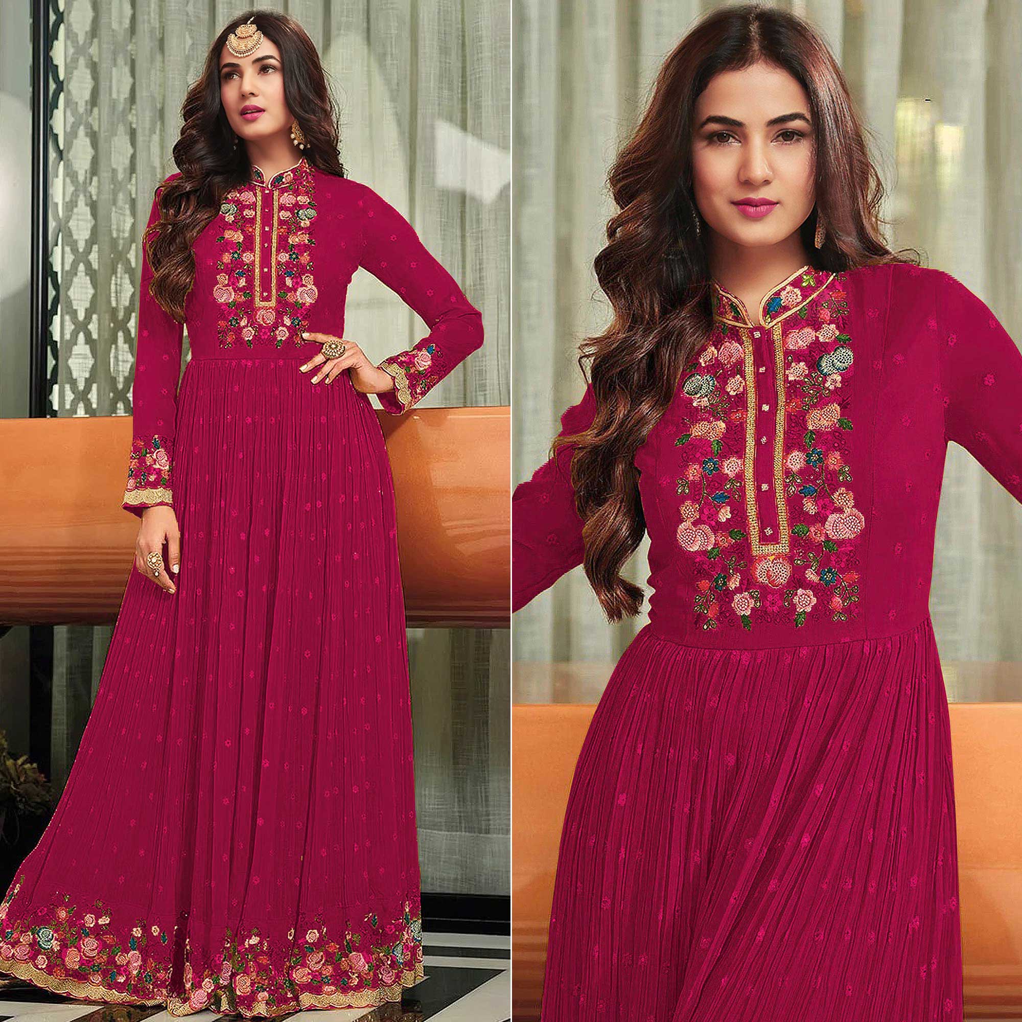 Pink Embroidered Georgette Gown