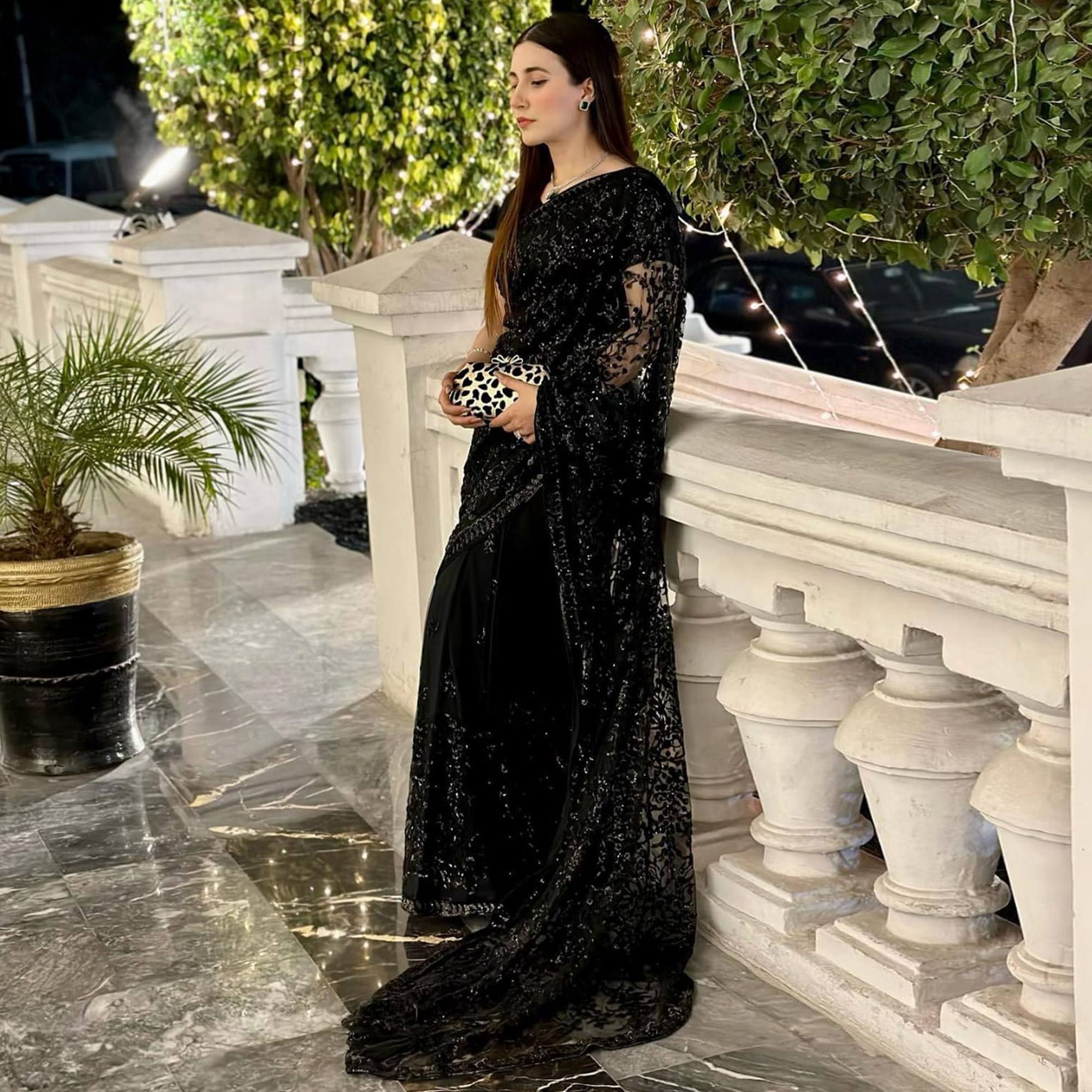 Black Sequins Embroidered Georgette Saree